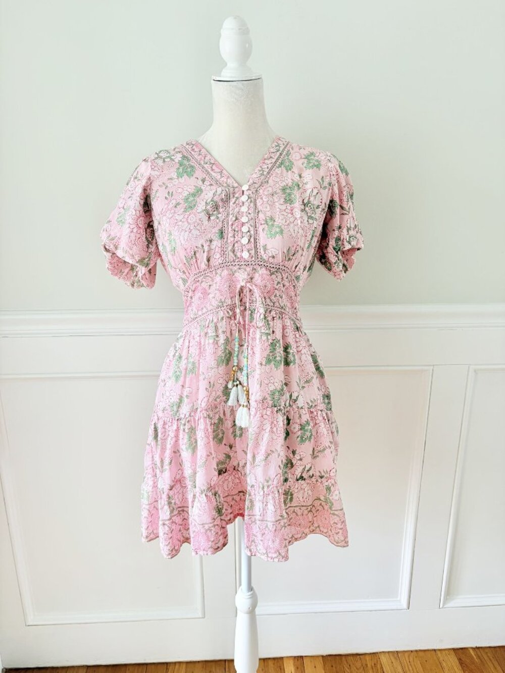 Bell by Alicia Bell Pink Printed Puff Sleeve Dress M